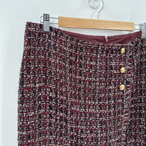 Talbots Womens Tweed Burgundy Fringe Pencil Skirt Sz 12 Office Academia Career - Picture 3 of 12